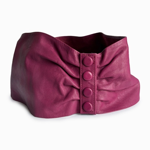 Vintage Norma Kamali Wide Leather Belt with Snaps Made in Italy Size L Retro 80s - Picture 5 of 17